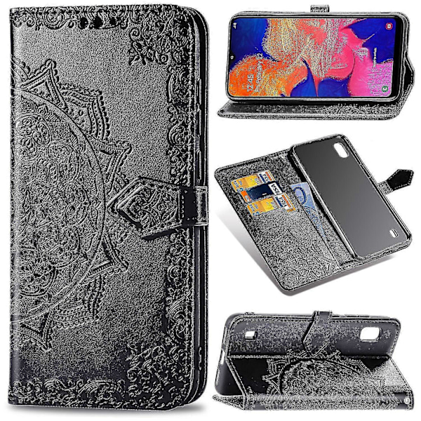 Samsung Galaxy A10 Fodral Läder Plånboksfodral Präglad Mandala Magnetisk Flip Skydd Stöttålig - Svart