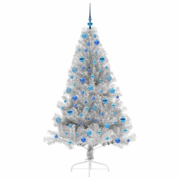 Kunstig ferdigbelyst juletre sølv 180 cm PET