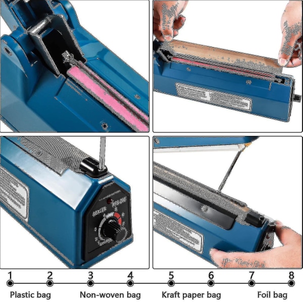 200 mm Heat Sealer Plastpåse Sealer Impulse Sealer Blue Vacuum Food Sealer Bag Pack Machine
