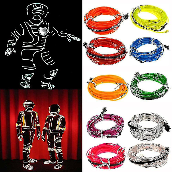 Led Neon Tråd Kabel Jule Dance Party DIY Kostumer Tøj Lysende Bil Lys Dekoration Tøj Bold Rave 1m/3m/5m X