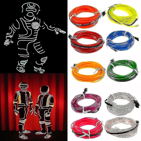 Tråd Kabel Led Neon Jul Dansfest Diy Kostymer Kläder Lysande Bil Ljus Dekoration Kläder Boll Rave 1m/3m/5m X