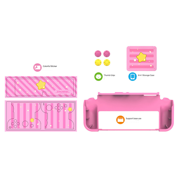 Klistremerker for Nintendo Switch OLED-spillkonsoll + konsollbeskyttelse + kortskrin + rocker-låssett