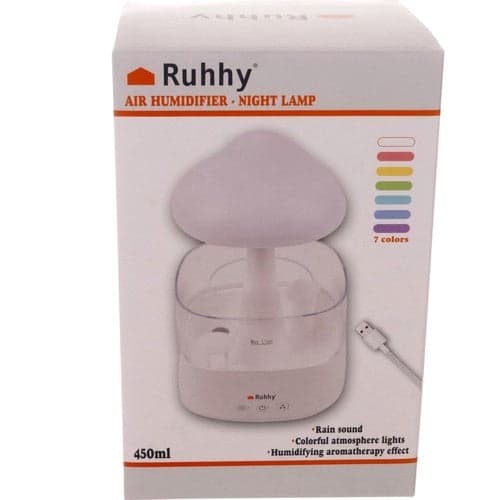 Luftfukter soppform 450 ml med LED-nattlampe 8 farger hvit USB-C