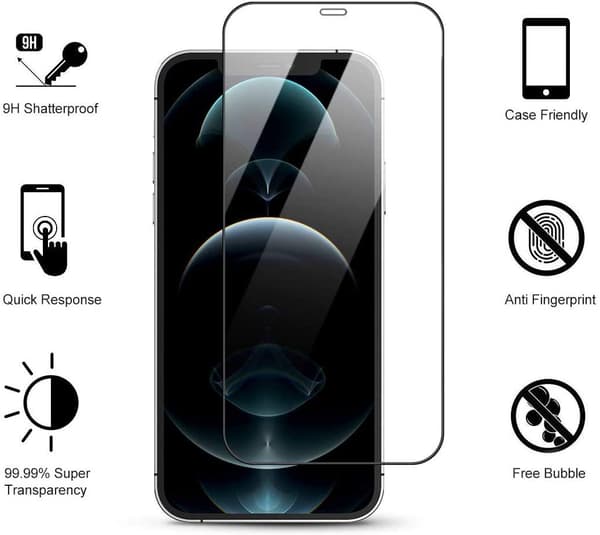 3x Tempered Glass Screen Protector iPhone 12 Pro / iPhone 12 Covers the entire screen