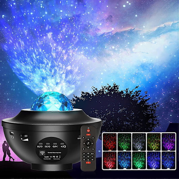Stjernehimmel Projektor, LED Natlampe Børn Roterbar 21 Tilstande, Lampe Justerbar Lysstyrke Bluetooth/Fjernbetjening/Timer