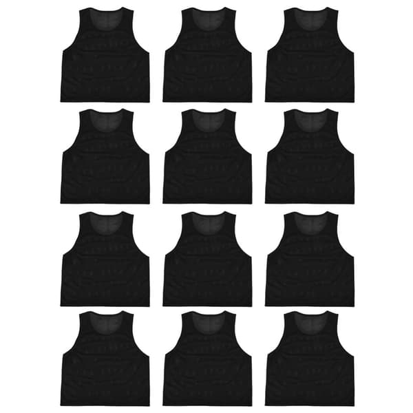 Breathable Black Kids' Soccer Training Vest - 12 Pcs, Small Mesh, Free Size