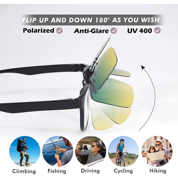 Clip on solglasögon 4-pack, polariserad lins passar över receptglasögon, uppfällbar bågelös närsynthet Närsynt solglasögon kompatibla män kvinnor