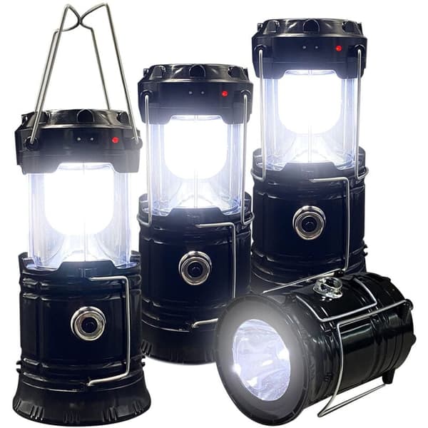 Sett med 4 campinglamper, LED, Solar, Svart