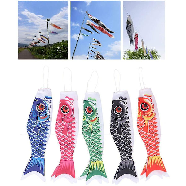 Japansk karpvindstrumpa - Färgglada fiskflaggor (5 st, 40 cm)