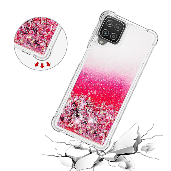 Samsung Galaxy A12 Skal Glitter Flytande Transparent Glittrigt Blankt Bling Kristallklart Flödande Kvicksand Skydd TPU Silikon - Rosa