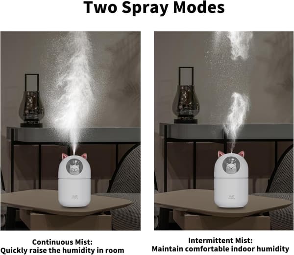 Luftfugter, Luftfugter, 300 ml Sød Kat Luftfugter, Mini USB Cool Mist Luftfugter med 2 Spraytilstande og Natlys