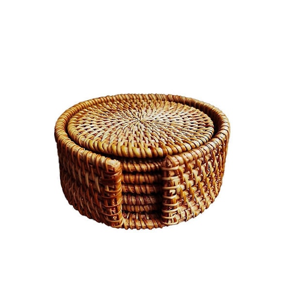 6-delars Teunderlägg i Rattan Te-ceremoni Grytunderlägg Rattan Skålunderlägg Grytunderlägg Värmeisolering