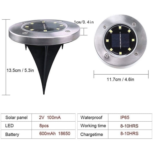 Ulkovalaistus aurinkopaneelilamput 8 LED aurinkopaneelilamput ulkokäyttöön lattiavalaisin puutarhavalaisimet Ip65 (8 lämmin valkoinen) - WELLNGS