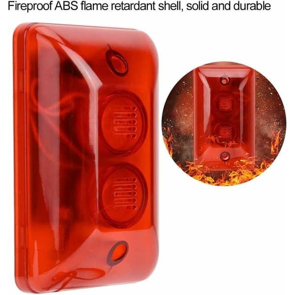 Lyd- og lysadvarselsstrobelys, LED-strobelysirene 12V kablet, alarmsystem til hjemmet (rød)