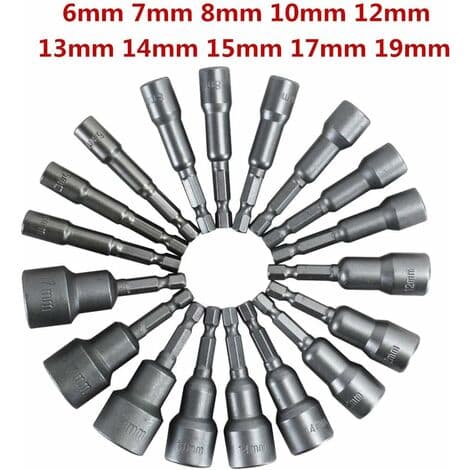 10 Stk. Magnetisk Topnøgle til Slagnøgle: Magnetisk Bit til Slagnøgle 6-19mm 1/4\" Sekskantet Topnøgleadapter