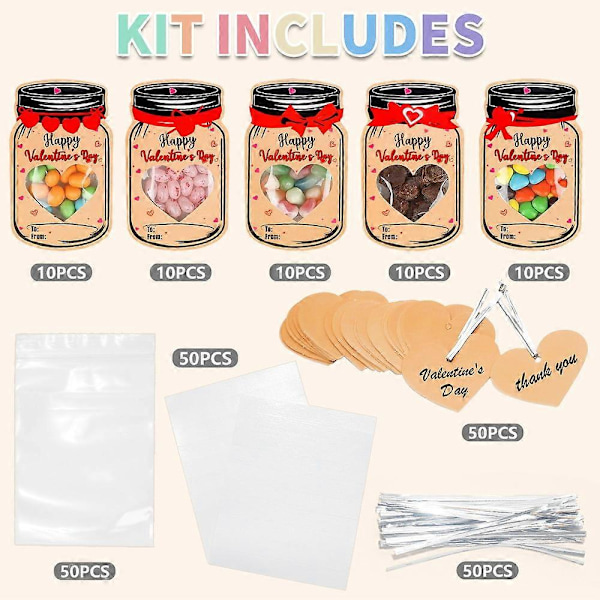 Valentines-kort for barn - 50-pakning Happy Valentines Day-kort - Morsomme Valentine-gaver til klasserom - Valentines-kort for barn (Godteri ikke inkludert)