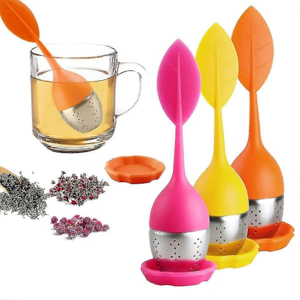 3 stk. bladteinfuser, silikon teinfuser rustfritt stål sil