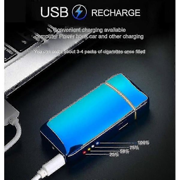Elektrisk vindtät metalltändare dubbel båge flamlös plasma uppladdningsbar USB-tändare LED-effektvisning beröringssensor tändare Svart