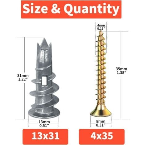 100 STK Metallskruer og plugger, gipsplugg, selvborende plugger, gipsflisplugger, for DIY gipsplatefester