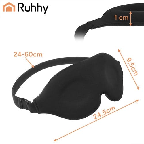 3D Memory Foam Sleep Mask Light Blocking Black Adjustable 24-60 cm