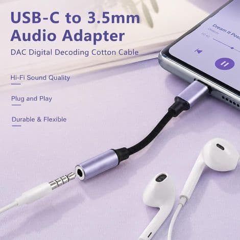 2-pakning USB-C til 3,5 mm TRRS/TRS Jack-adapter med høykvalitets DAC-chip, kompatibel med iPhone 17 Pro Max/16 Plus, Galaxy S25/S24, Pixel 10/9/8, Mac
