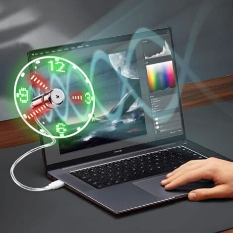 USB LED Klockfläkt med Realtidsindikator, USB-KLOCKFLÄKT, Silverfärg