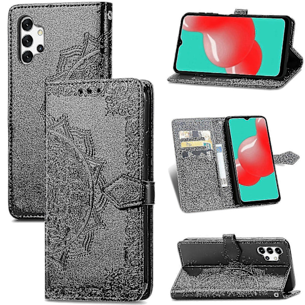 Samsung Galaxy A32 4g Etui Læder Wallet Cover Præget Mandala Magnetisk Flip Beskyttelse Stødsikker - Sort