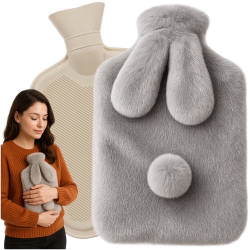 Rubber warmer 1.8L with plush cover grey/beige 33x21 cm