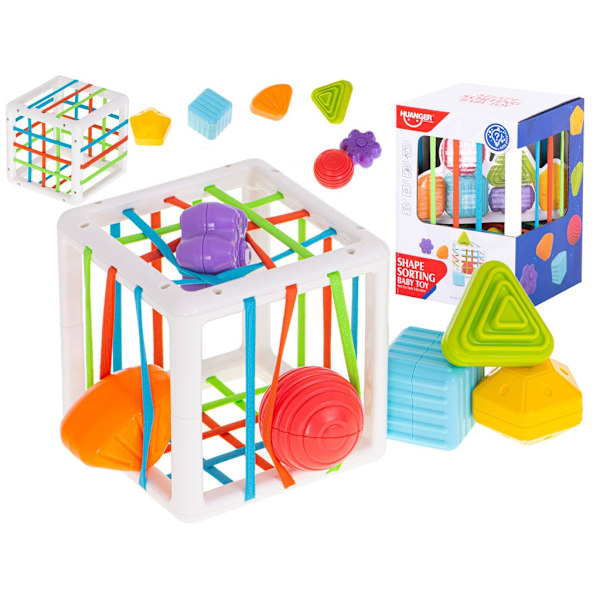 Activity Cube with Elastic Bands and 6 Shape Blocks 12 cm, 12+ months