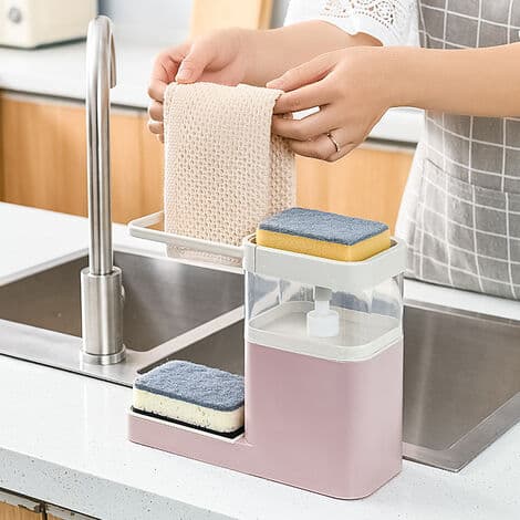 3-i-1 Tvålpumpdispenser, Svamphållare, Diskhanddukshållare (Grön)
