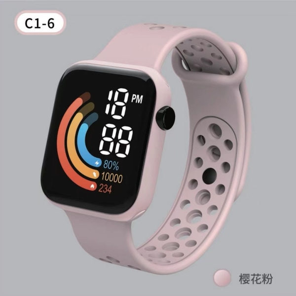 Elektrisk klocka C-6 barn regnbåge digital display liten fyrkantig LED tid kalender armbandsklocka vit