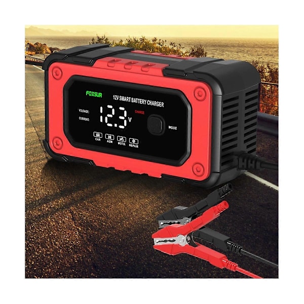 12V 6A Smart Batterioplader, Intelligent Hurtig Strømopladning Digital LCD-skærm Bil Motorcykel Ba