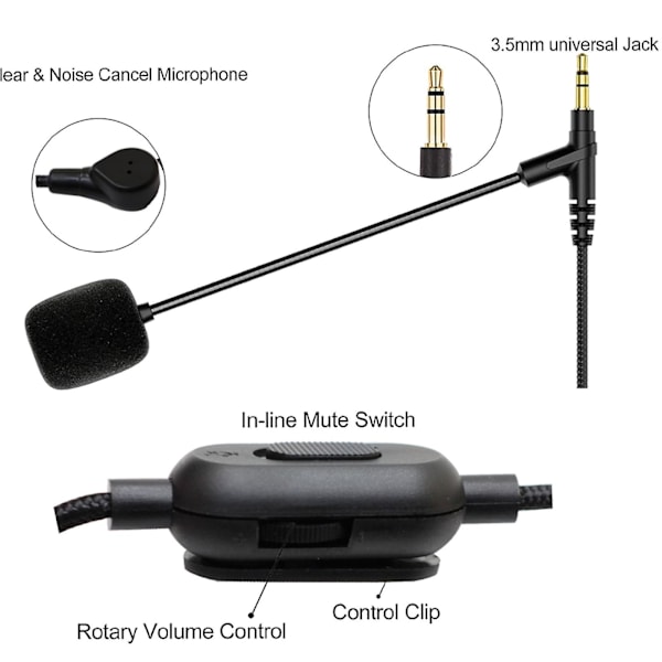 3,5 mm:n urosäätöinen puomi-mikrofonikaapeli Sony WH-1000XM4/1000XM3 -kuulokkeille, selkeä ääni, universaali kaapeli puomi-mikrofonilla