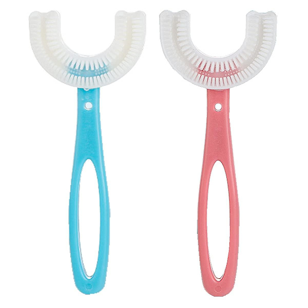 2-pack Barn U-formad Munn Tandborste 12.5*4.8cmblå+rosa)