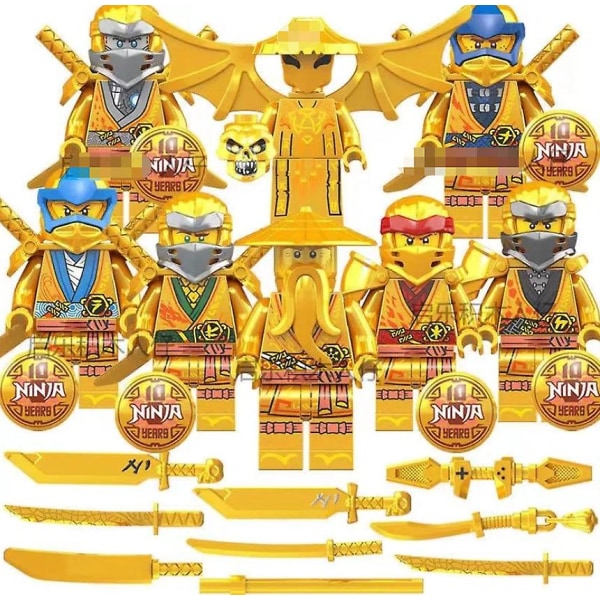 Kvalitet hög kompatibel med Phantom Ninja Minifigure Wizard Golden Dragon Master Gold Commemorative Edition Monterade pedagogiska leksaker