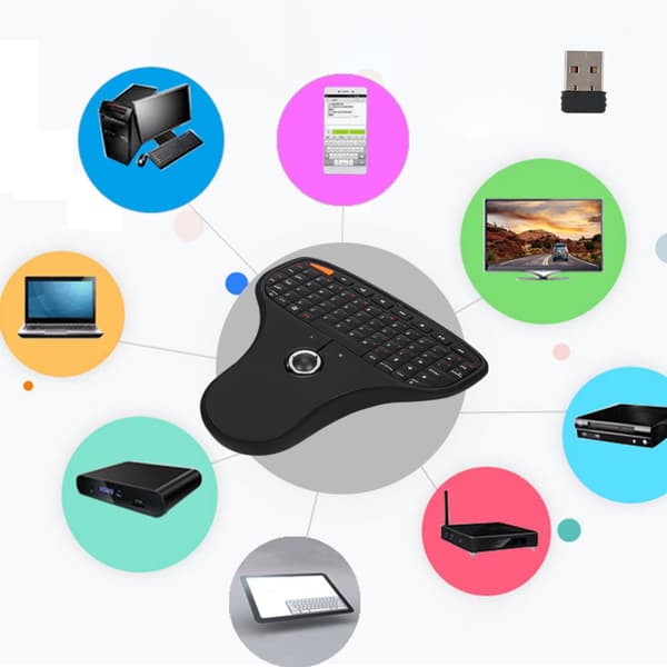 2.4G Wireless Mini USB QWERTY Keyboard with Trackball - Multimedia Keyboard for TV and Computer