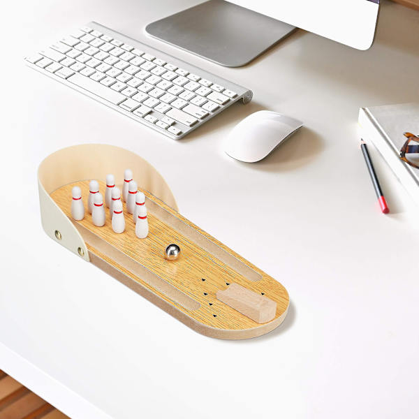 Mini Bord Bowling Spil i Træ, Sæt Med 10 Kegler, Strategispil Til Børn & Voksne