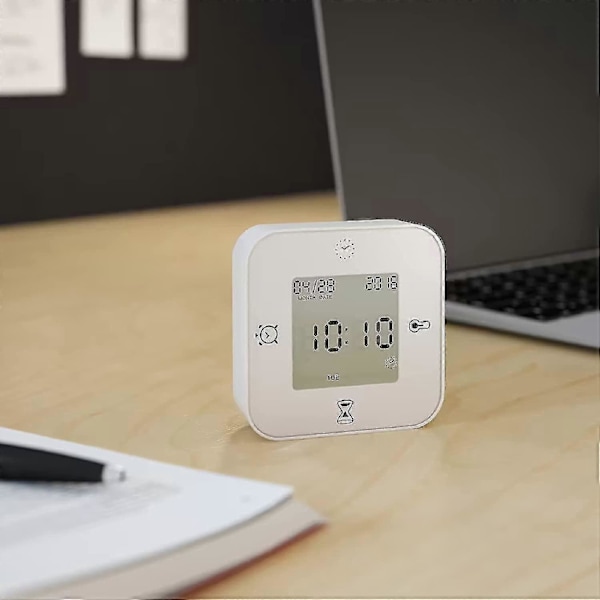 Ur/termometer/alarm/timer, 4-i-1 Bordur (hvid)