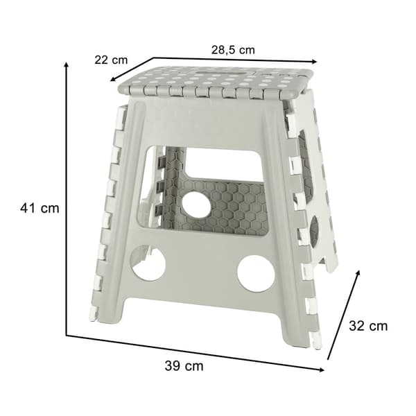 Folding stool 39.5 cm non-slip plastic light grey max 150 kg