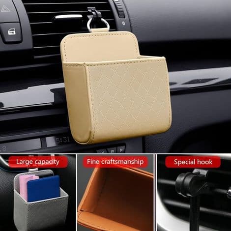 Universal bil luftventil oppbevaringsorganisator, bil luftventil oppbevaringsveske for de fleste biler, bil luftventil oppbevaringspose (beige)