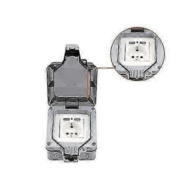 Ulkokäyttöön tarkoitettu kaksoispistorasia USB:llä, vedenpitävä, kestävä, pistorasia seinäkotelolla (yksittäinen) - KC