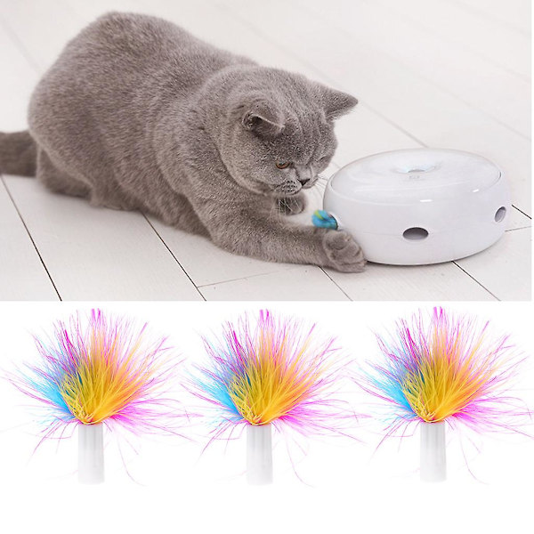 3-pack fjäderleksakspåfyllningar för katt, elektrisk fladdrande roterande fjäderersättningar