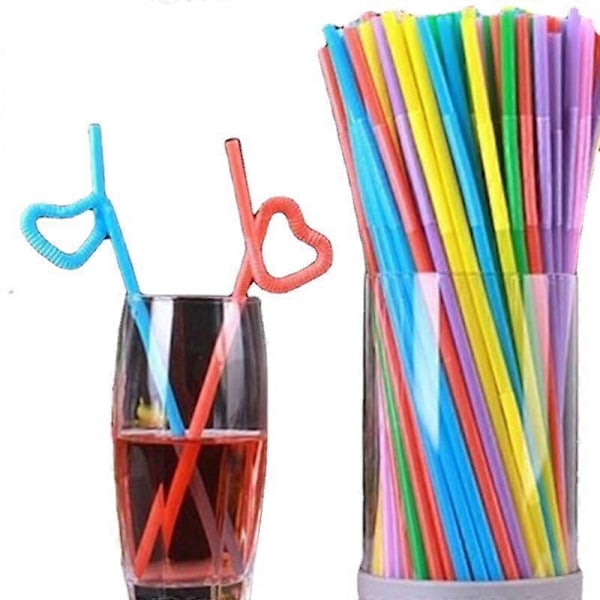 200 st Flexibla Plastdrickstrån, 26 cm Extra Långa Färgglada Engångs Böjbara Festliga Trån