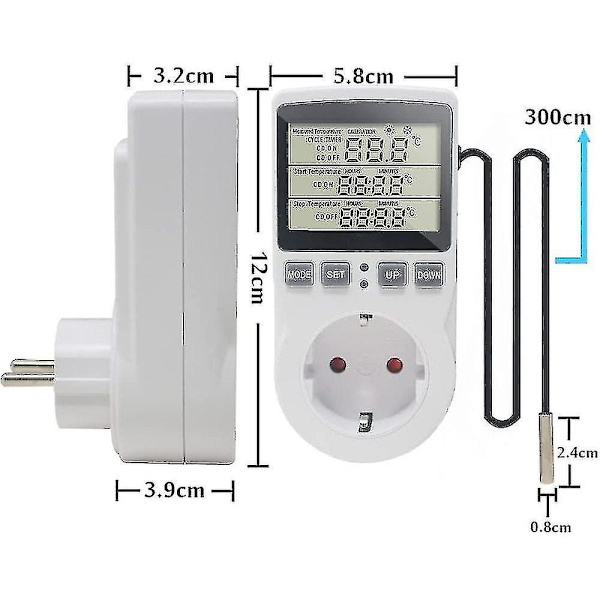 Ketotek 230 V Temperaturregulator Stikkontakt med Sensor, Digital Termostat Stikkontakt med Timer, Stikkontakt Termostat Timing Switch til Drivhuse, Akvarier, H