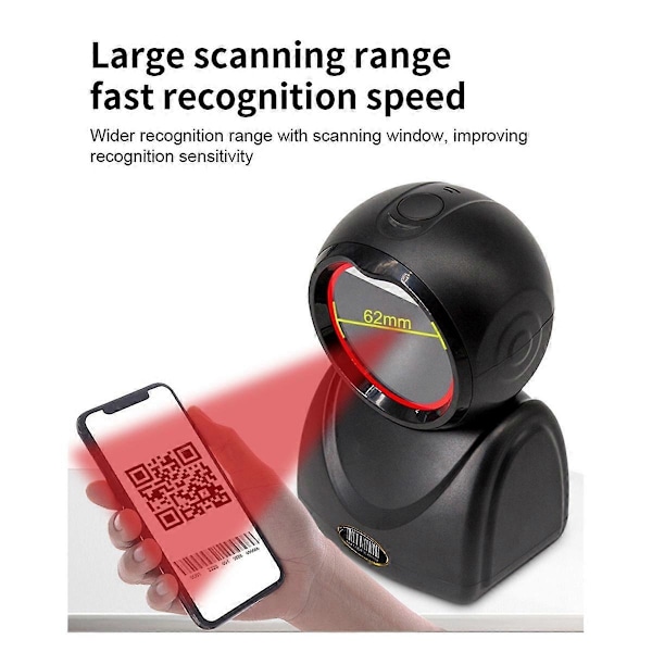 2D Omnidireksjonell Strekkodeskanner 1D 2D QR Kode Skrivebord Auto Sense Strekkode USB Data Matrix Leser