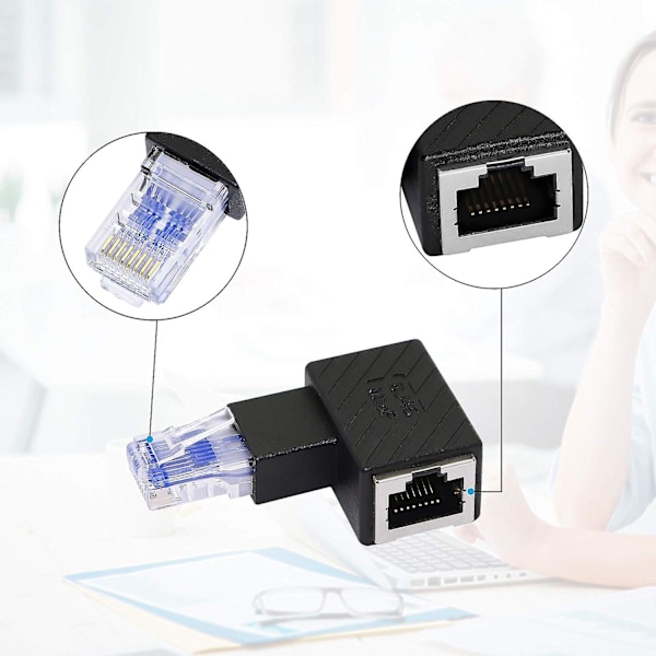 Ethernet-adapter Høyre hjørne, 90 graders Ethernet, Han-hun RJ45 forlengelse Cat6 LAN nettverkskontakt (2 per pakke) (r)