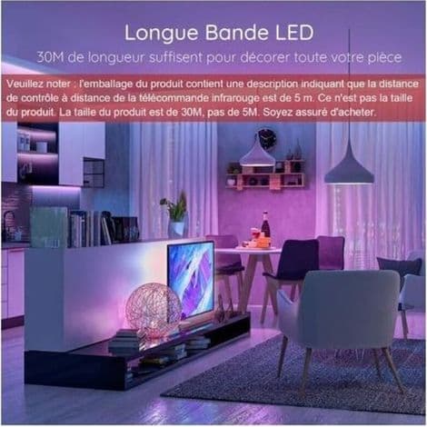 30m LED-stripe, Bluetooth soverom LED, LED-stripe kontrollert av APP-fjernkontroll, LED for soverom [Energiklasse A+].