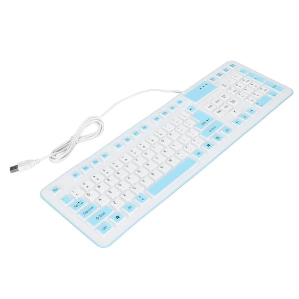 Foldable Silicone Keyboard 106 Keys Waterproof Dustproof Foldable USB Wired Silent Silicone Keyboard for PC Laptop Gaming Blue
