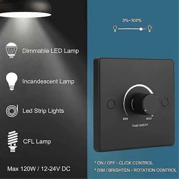 RV Lysdemper Lysbryter Kontrollpanel 12-24V 5A Universal PWM Dimmer Lavspenningsdemper