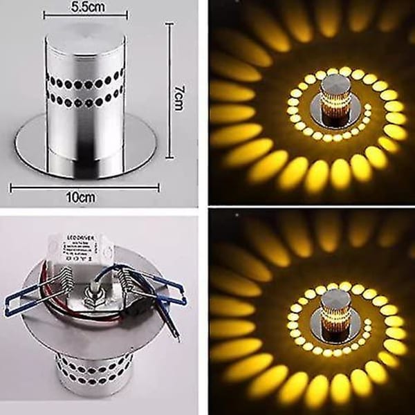 3W Moderne Design Nedfelt LED Rund Korridor Downlight Spiral Justerbar, Varmt Hvit 3000k 55mm